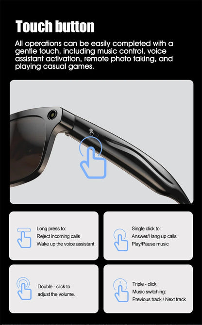 Ai Smart Glasses Unisex 4K HD AI Smart Glasses Chat GPT 100MP Camera Bluetooth Call 260Mah Battery Voice Assistant  Control Smart Glasses