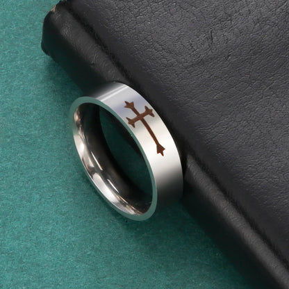 Stainless Steel Jesus Cross Ring Christ Bible Prayer Finger Rings For Men 8mm 6mm Amulet Jewelry Size 7-13