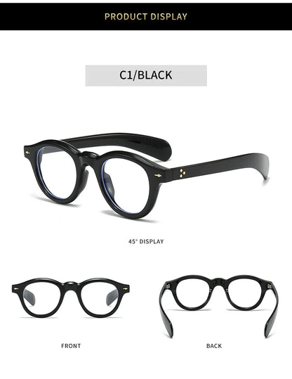 ANTI BLUE LIGHT  Round Women Glasses Frame Retro Sunglasses Rivets Decoration Optical Men Orange Eyeglasses Frame
