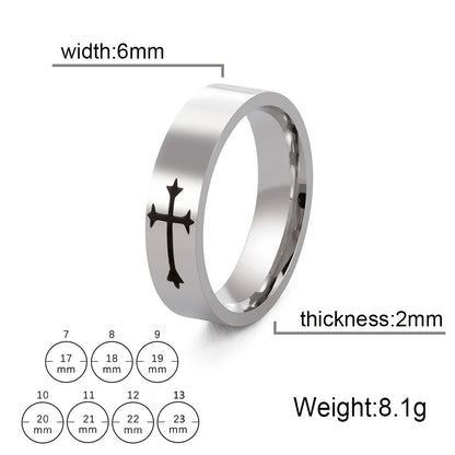 Stainless Steel Jesus Cross Ring Christ Bible Prayer Finger Rings For Men 8mm 6mm Amulet Jewelry Size 7-13