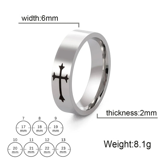 Stainless Steel Jesus Cross Ring Christ Bible Prayer Finger Rings For Men 8mm 6mm Amulet Jewelry Size 7-13