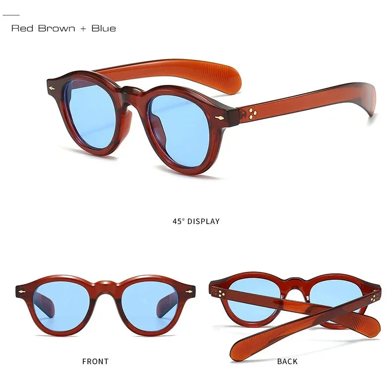 ANTI BLUE LIGHT  Round Women Glasses Frame Retro Sunglasses Rivets Decoration Optical Men Orange Eyeglasses Frame