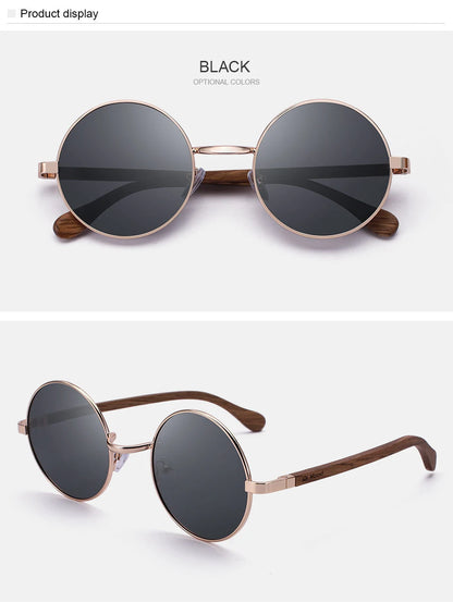 Wood Retro Round Wood Sunglasses For Men / Women Wooden Sun Glasses Polarized Blue Mirror Eyewear