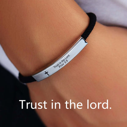 Cross Jesus Scripture  Bracelet Christian Bible Verse Engraved Letters Stainless Steel Bracelets Braided Rope Wristband