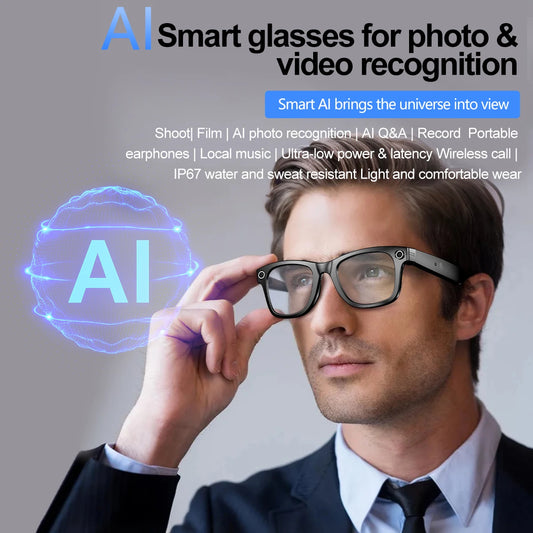 Ai Smart Glasses Unisex AI Camera Smart Glasses Q&A Translation Photo Take Video Record Wireless Call Protection Lenses Sports Sunglasses Gift