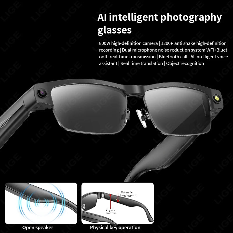 Sunglasses Smart Glasses 8 Million Pixels Recording Videos AI Photo Recognition Answer Translation 270mAh Bluetooth Glasses New