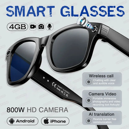 Ai Smart Glasses Unisex New Smart Glasses Recording Videos AI Photo Recognition Translation Call Sunglasses Men Women Waterproof Bluetooth Glasses