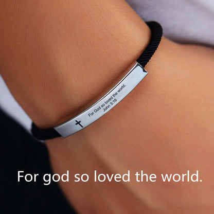 Cross Jesus Scripture  Bracelet Christian Bible Verse Engraved Letters Stainless Steel Bracelets Braided Rope Wristband