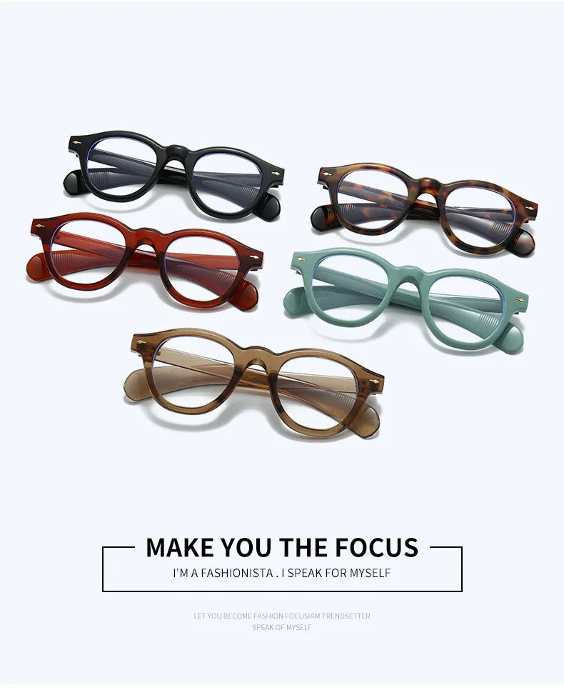 ANTI BLUE LIGHT  Round Women Glasses Frame Retro Sunglasses Rivets Decoration Optical Men Orange Eyeglasses Frame