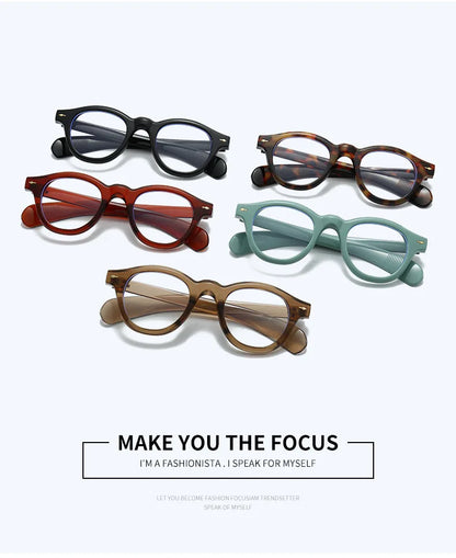 ANTI BLUE LIGHT  Round Women Glasses Frame Retro Sunglasses Rivets Decoration Optical Men Orange Eyeglasses Frame