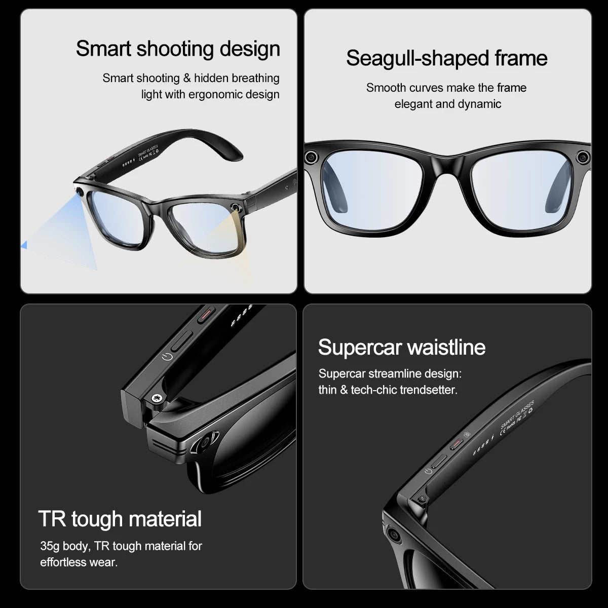 Ai Smart Glasses Unisex AI Camera Smart Glasses Q&A Translation Photo Take Video Record Wireless Call Protection Lenses Sports Sunglasses Gift