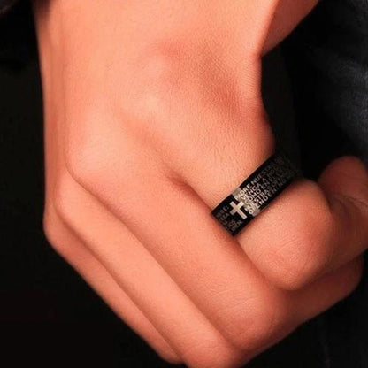 Men Women Ring Stainless Steel Black Color Jesus Cross Ring Letter Bible Verse Prayer Finger 7mm