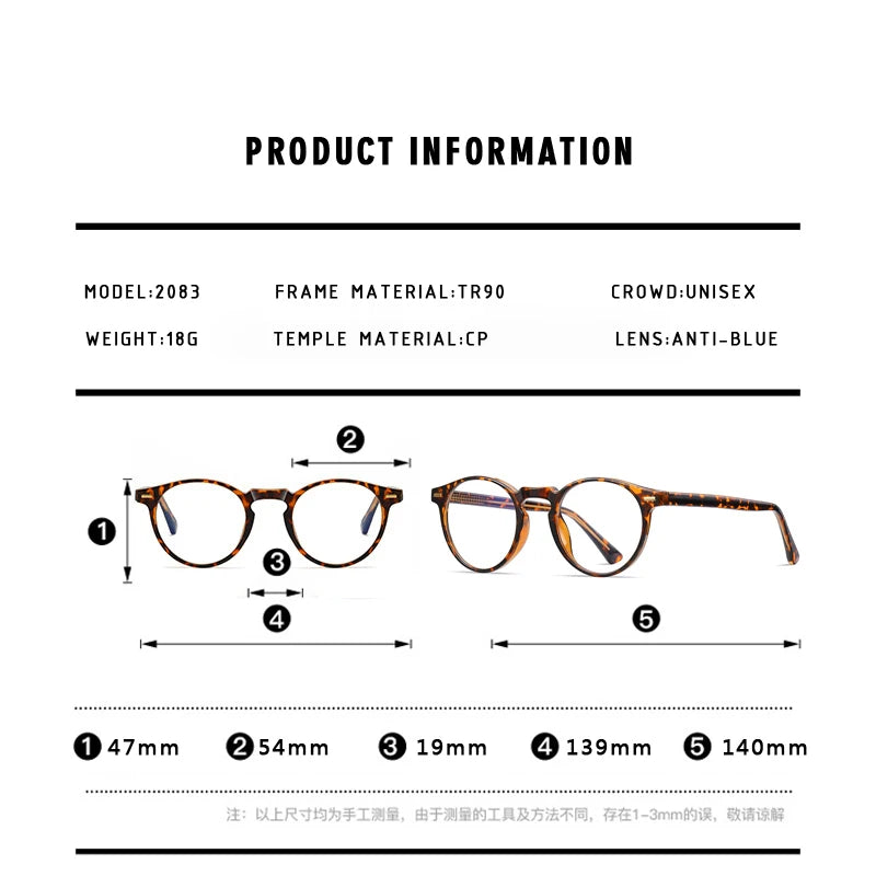 ANTI BLUE LIGHT Round Prescription Glasses Men's Eyeglasses Lunettes Myopia Lenses Eyepieces for Reading Glass Eyewear