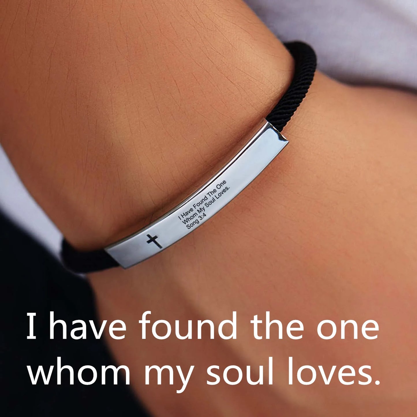 Cross Jesus Scripture  Bracelet Christian Bible Verse Engraved Letters Stainless Steel Bracelets Braided Rope Wristband