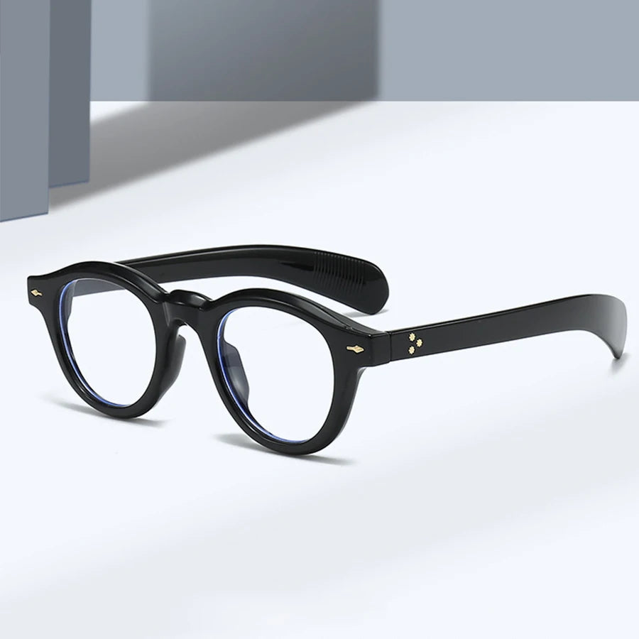 ANTI BLUE LIGHT  Round Women Glasses Frame Retro Sunglasses Rivets Decoration Optical Men Orange Eyeglasses Frame