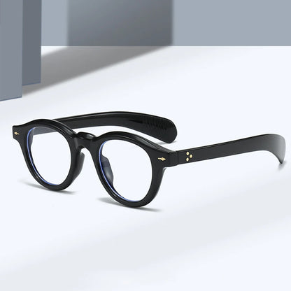 ANTI BLUE LIGHT  Round Women Glasses Frame Retro Sunglasses Rivets Decoration Optical Men Orange Eyeglasses Frame