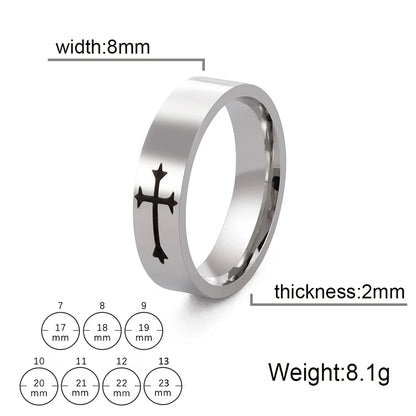 Stainless Steel Jesus Cross Ring Christ Bible Prayer Finger Rings For Men 8mm 6mm Amulet Jewelry Size 7-13