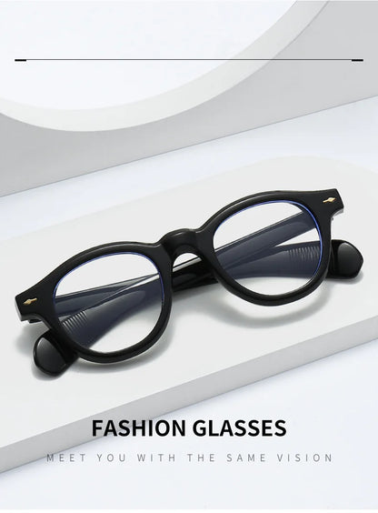 ANTI BLUE LIGHT  Round Women Glasses Frame Retro Sunglasses Rivets Decoration Optical Men Orange Eyeglasses Frame