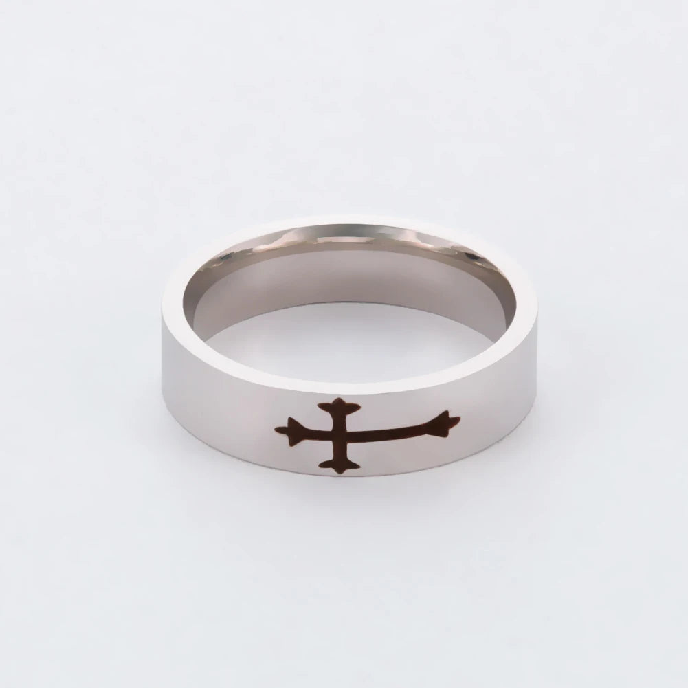 Stainless Steel Jesus Cross Ring Christ Bible Prayer Finger Rings For Men 8mm 6mm Amulet Jewelry Size 7-13