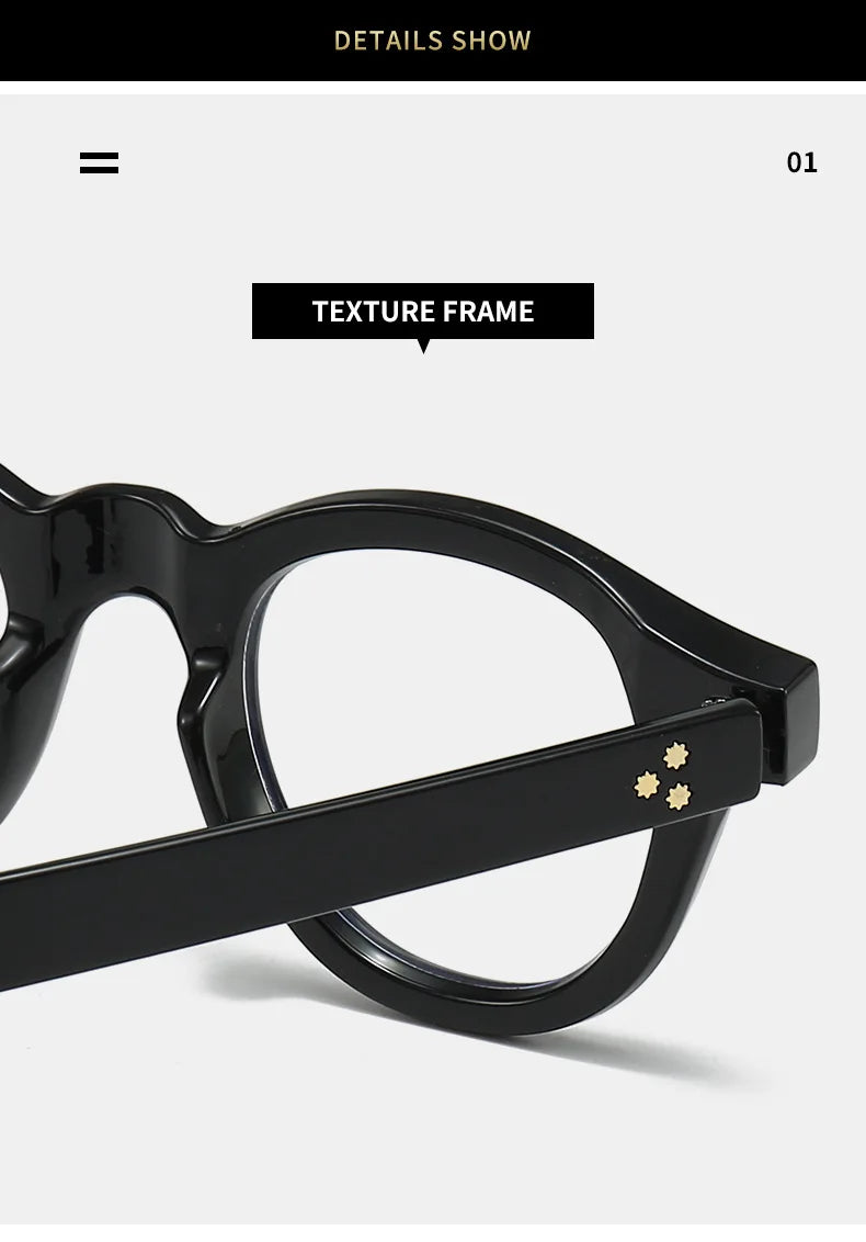 ANTI BLUE LIGHT  Round Women Glasses Frame Retro Sunglasses Rivets Decoration Optical Men Orange Eyeglasses Frame
