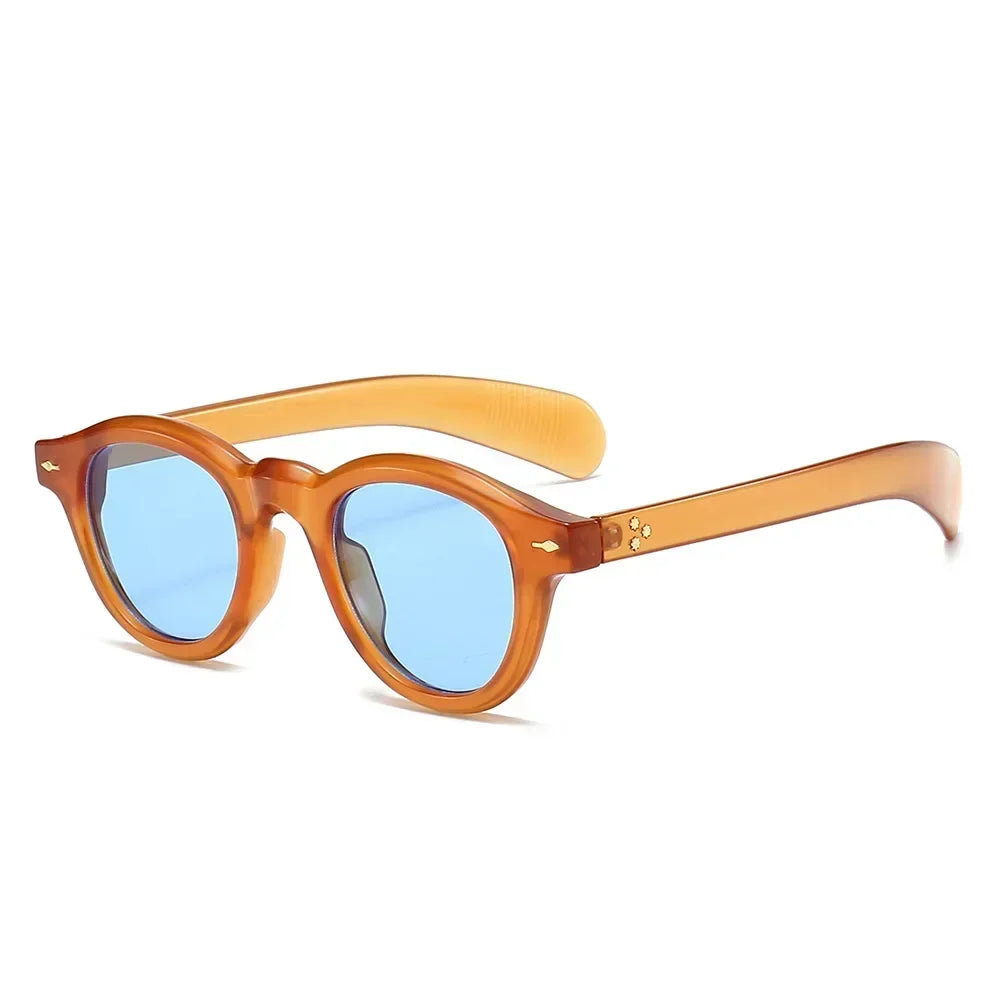 ANTI BLUE LIGHT  Round Women Glasses Frame Retro Sunglasses Rivets Decoration Optical Men Orange Eyeglasses Frame
