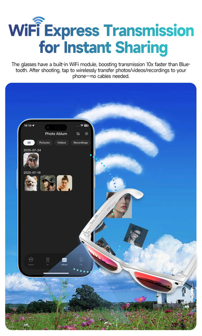 Ai Smart Glasses Unisex AI Smart Glasses with 8MP Camera Video Recording 100+ Languages Translation Sunglasses Bluetooth Call Music Play Men Women