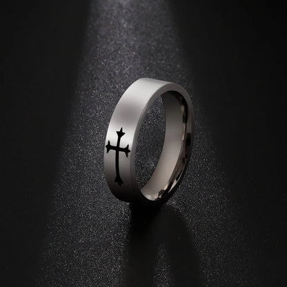 Stainless Steel Jesus Cross Ring Christ Bible Prayer Finger Rings For Men 8mm 6mm Amulet Jewelry Size 7-13