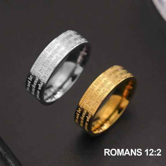 Bible Verse ROMANS 12:2 Ring Stainless Steel Gold Color Joshua Religion Christian