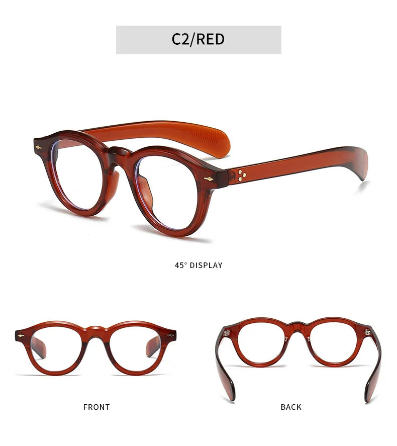 ANTI BLUE LIGHT  Round Women Glasses Frame Retro Sunglasses Rivets Decoration Optical Men Orange Eyeglasses Frame