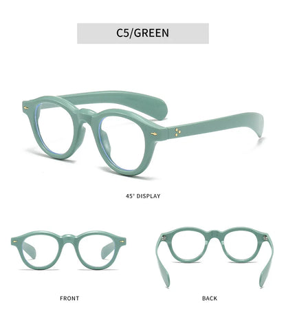ANTI BLUE LIGHT  Round Women Glasses Frame Retro Sunglasses Rivets Decoration Optical Men Orange Eyeglasses Frame