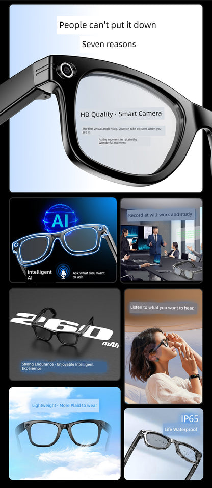 Ai Smart Glasses Unisex Smart Glasses Camera Shooting Function AI Translation Travel Black Technology Outdoor Sunglasses Built-in Camera Recording Integrated