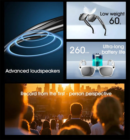 Ai Smart Glasses Unisex 4K HD AI Smart Glasses Chat GPT 100MP Camera Bluetooth Call 260Mah Battery Voice Assistant  Control Smart Glasses