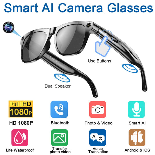 Ai Smart Glasses Unisex 4K HD AI Smart Glasses Chat GPT 100MP Camera Bluetooth Call 260Mah Battery Voice Assistant  Control Smart Glasses