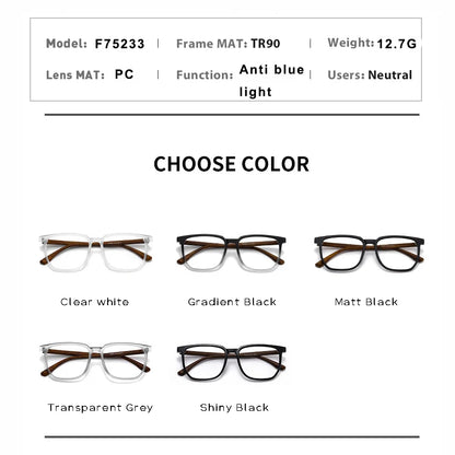 ANTI BLUE LIGHT Wood Pattern Retro /  Glasses for Men Optical TR90 MEN / WOMEN  Square Glasses Frame  Clear Lens Gift Frames F75233