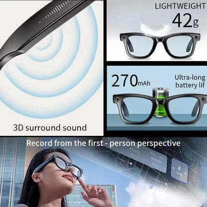 Ai Smart Glasses Unisex AI Smart Glasses with 8MP Camera Video Recording 100+ Languages Translation Sunglasses Bluetooth Call Music Play Men Women