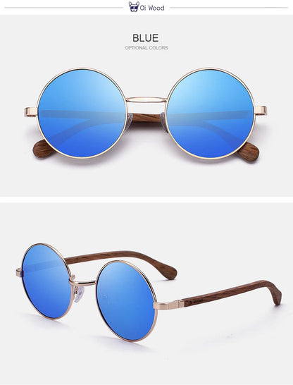Wood Retro Round Wood Sunglasses For Men / Women Wooden Sun Glasses Polarized Blue Mirror Eyewear