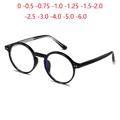 ANTI BLUE LIGHT Round Prescription Glasses For The Nearsighted Fashion TR90 Women Men Myopes Lunettes