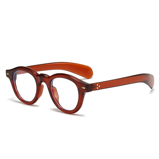 ANTI BLUE LIGHT  Round Women Glasses Frame Retro Sunglasses Rivets Decoration Optical Men Orange Eyeglasses Frame