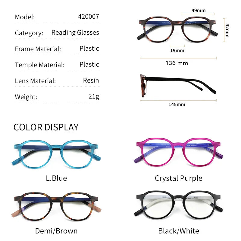 ANTI BLUE LIGHT Retro Circular  Glasses Blue Light Blocking Round Computer Eyeglasses for Unisex Fashion