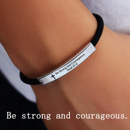 Cross Jesus Scripture  Bracelet Christian Bible Verse Engraved Letters Stainless Steel Bracelets Braided Rope Wristband