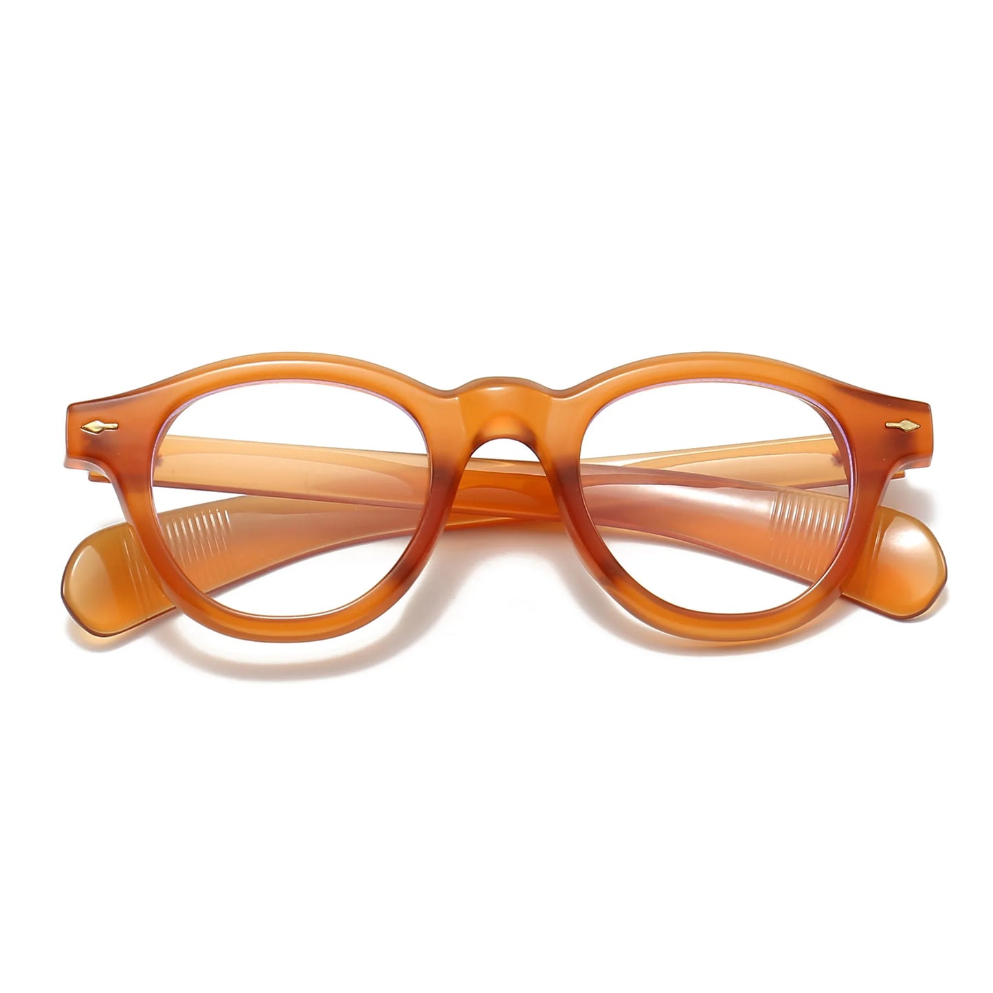 ANTI BLUE LIGHT  Round Women Glasses Frame Retro Sunglasses Rivets Decoration Optical Men Orange Eyeglasses Frame