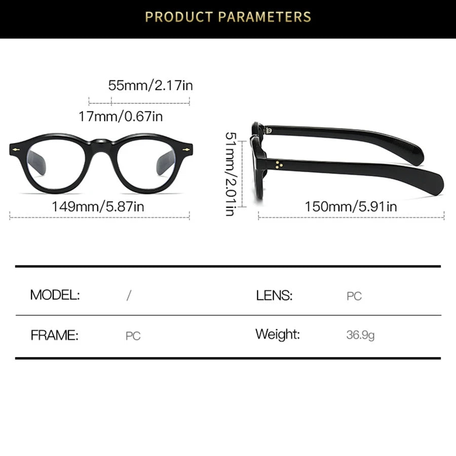 ANTI BLUE LIGHT  Round Women Glasses Frame Retro Sunglasses Rivets Decoration Optical Men Orange Eyeglasses Frame