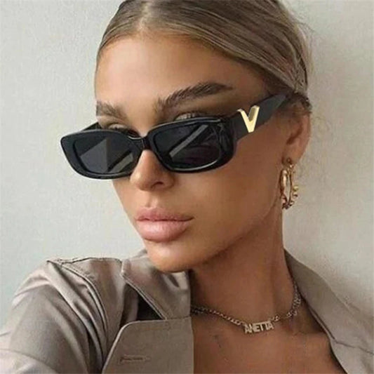 Rectangle Sunglasses Women / Men  Small Frame  Black