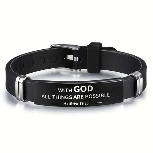 Bible Verse Bracelet Black Stainless Steel Silicone Christian Bracelets For Men Women Jewelry