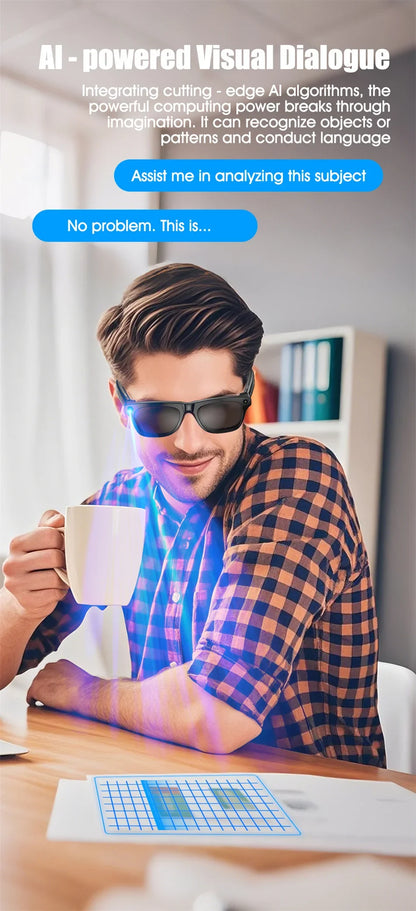 Ai Smart Glasses Unisex 4K HD AI Smart Glasses Chat GPT 100MP Camera Bluetooth Call 260Mah Battery Voice Assistant  Control Smart Glasses