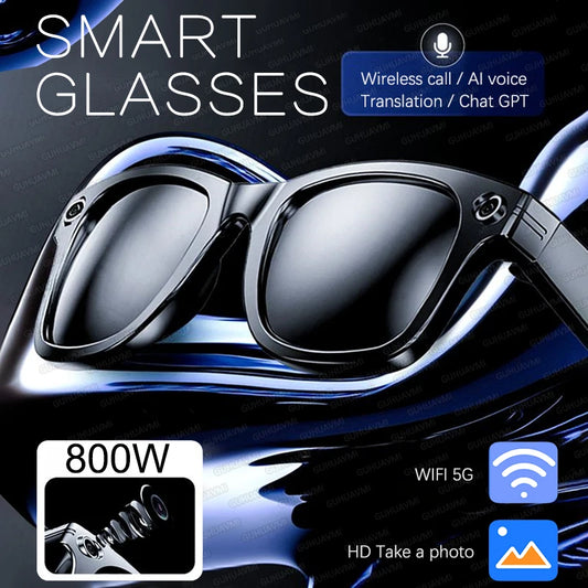 Ai Smart Glasses Unisex AI Smart Glasses with 8MP Camera Video Recording 100+ Languages Translation Sunglasses Bluetooth Call Music Play Men Women