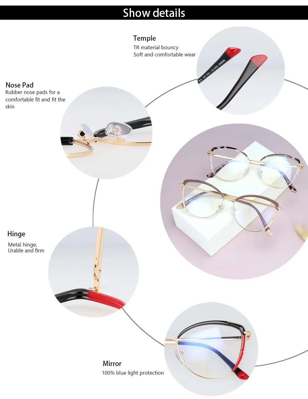 COMPUTER GLASSES ANTI BLUE LIGHT Frames Women Tr90 Fashion Computer Eyeglasses