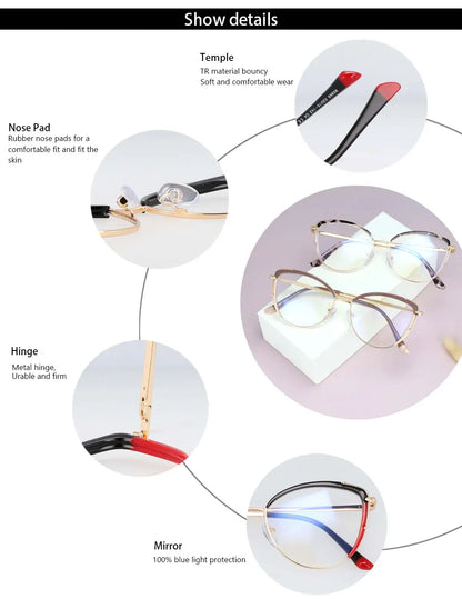 COMPUTER GLASSES ANTI BLUE LIGHT Frames Women Tr90 Fashion Computer Eyeglasses